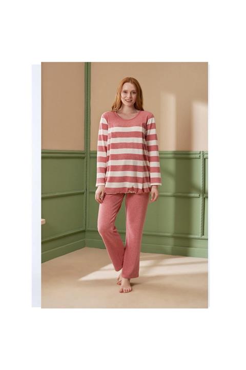 Feyza Pijama Feyza Çizgili Emzirme Pijama Takım