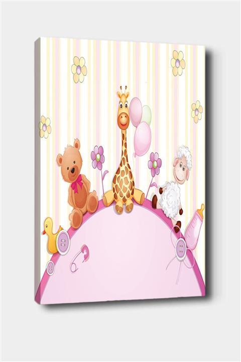 Osso Halı Pembe Sevimli Hayvanlar Desenli Dekoratif Çocuk Bebek Odası Kanvas Tablo 50x70 Cm