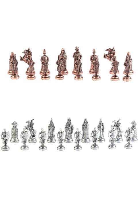 Ucuz Geldi Metal Satranç Taşı Osmanlı Figürlü Bronz Ve Gümüş Renk Küçük Boy No:2 (sadece Satranç Taşı)