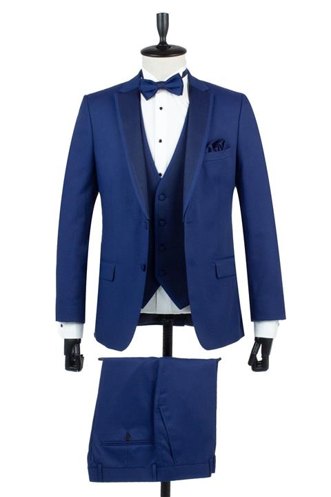 İmza Lacivert Desenli Slim Fit Mono Yaka Takım