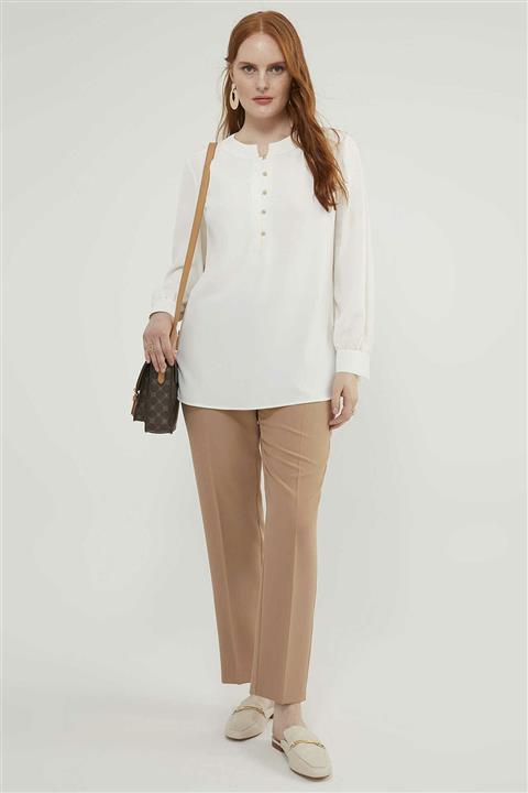 Aker Kadın Büyük Beden Ekru Bluz 20Y027810123-052