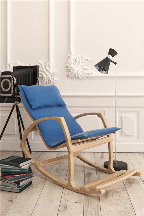 Mobildeco Vezir Ahşap Sallanan Sandalye Dinlenme Koltuğu Mavi