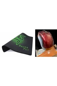 ATAEXPRESS Razer Gamer Oyuncu Mouse Pad Kaymaz Mause Ped Dikişli 25cm + Kablosuz Mouse 2li Set Kırmızı