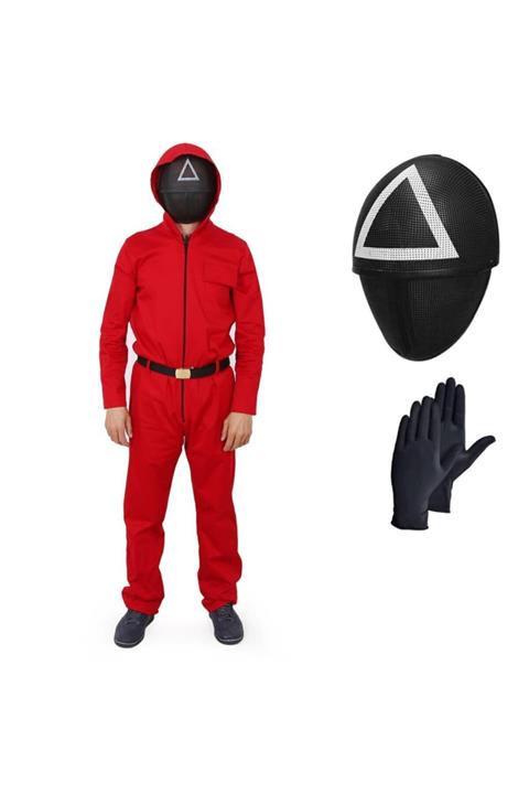 Mashotrend Üçgen Squid Game Kostüm - Asker Kostümü - Cosplay Squid Game Costume