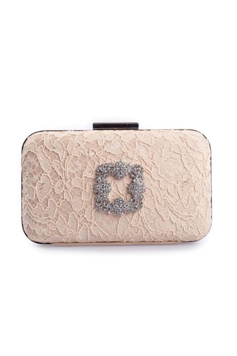 Flower Bej Dantel Kare Tokalı Çanta