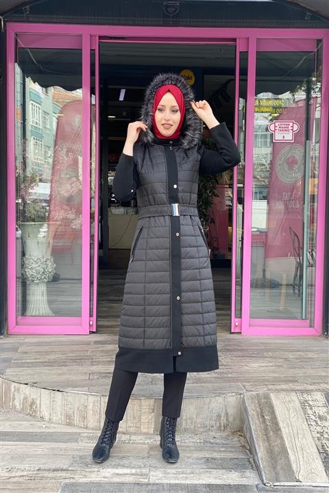 Marka Ala Kaşe Detaylı Kadın Şişme Kaban