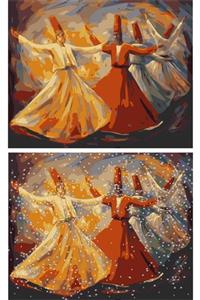 Ümraniye Hobi Sanat Turuncu Sayılarla Boyama Seti Numaralı Tuval Boyama 40x50 cm  Rumi Mevlevi