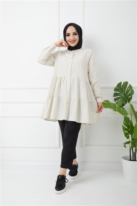Bayanca Moda Kadın Tesettür Fırfırlı Poplin Gömlek Tunik