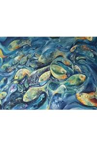 ELİF İNANÇ - Mavi Balıklar Tuval Üzerine Yağlı Boya Tablo Çerçeveli 100x120