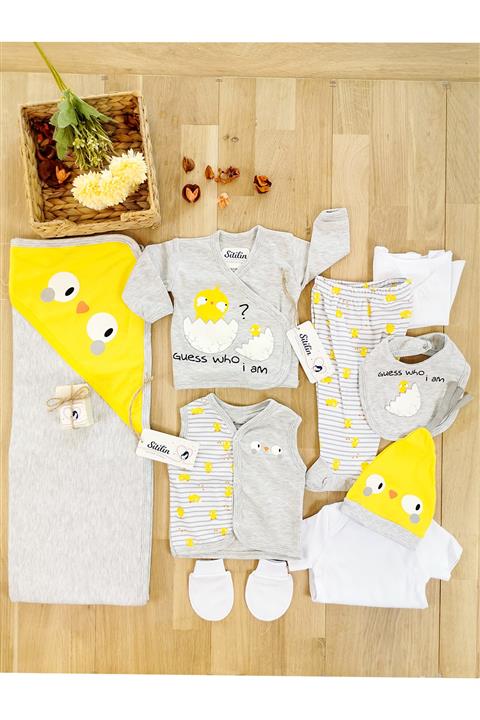 Sitilin Unisex Bebek Civciv 10'lu Hastane Çıkışı Defneli Zeytinyağı Sabunlu Yenidoğan Zıbın Seti