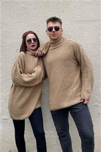 PUMP BUTİK Unisex Bej Oversize Örme Kazak