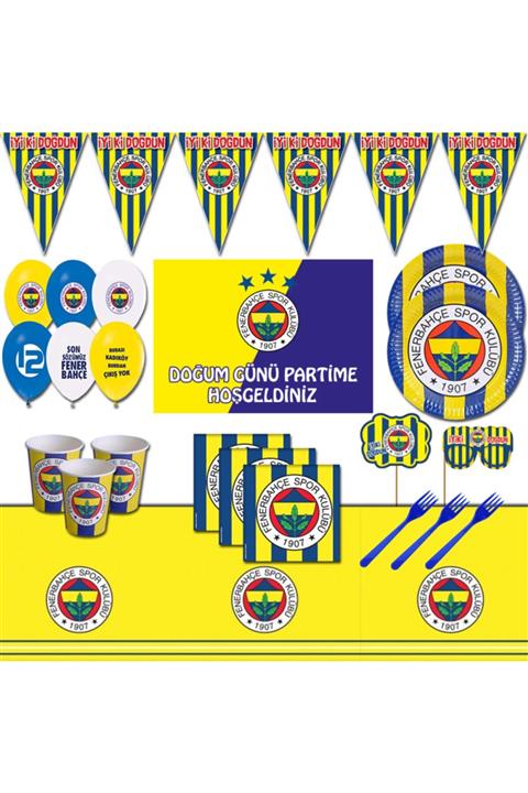 partykids Fenerbahçe Taraftar Afişli 40 Kişilik Doğum Günü Parti Malzemeleri Seti