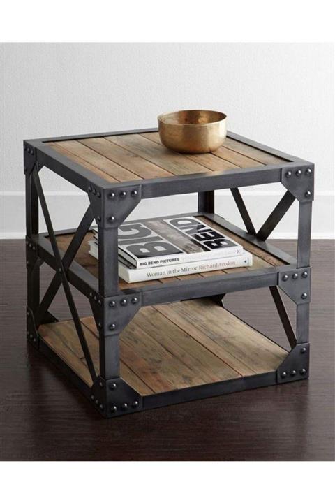 BRT Design Endüstriyel Iki Katlı Dekoratif Sehpa