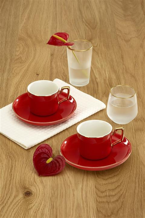 Emsan Kayra Kırmızı 2 Kişilik Kahve Fincan Takımı