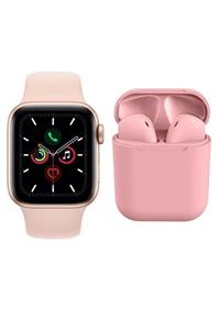 MAROX T500 Akıllı Saat Smart Watch + Airpods I12 Tws Kablosuz Kulaklık + Ikili Kombin Pembe