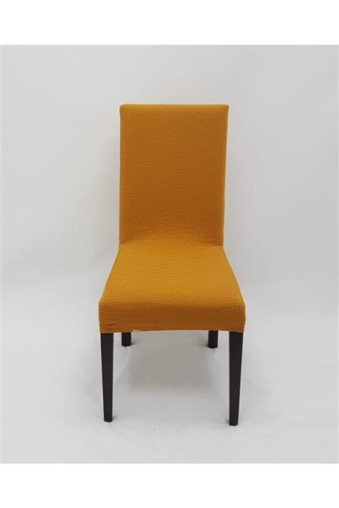 sabirehome Portakal Renk En Boy Likralı Lastikli Makarna Desen Esnak Kumaş 6-li Sandalye Kılıfı 6 Adet Örtüsü