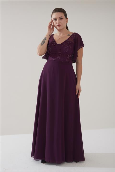 DesireModa Şifon Üst Beden Dantel Ve Işleme Detaylı Elbise