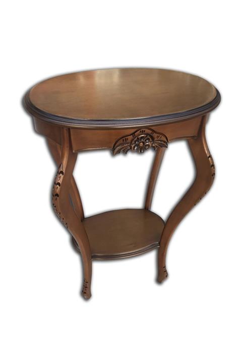 BENGİ TİCARET Bengi Çiçeklik Sehpa Oval El Oyması Ceviz