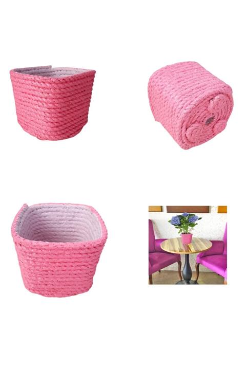 Durbuldum Saksı Drenajlı Doğal Jüt Halat Ip Hasır Modeli Pembe 0,5lt
