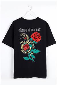 Sekizbiraltı Maker & Chaos Sırt Baskılı Siyah Oversize Unisex Tshirt