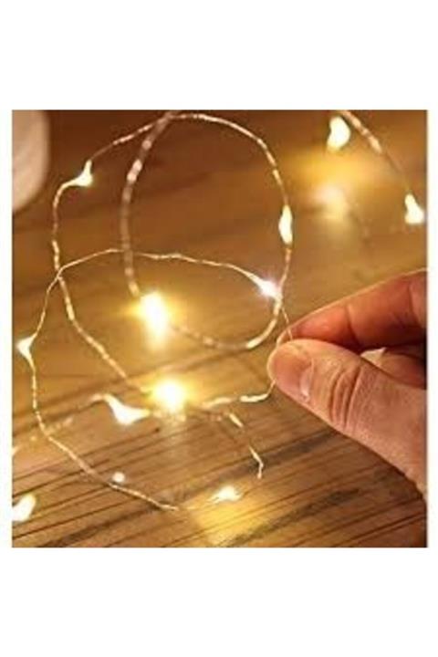 ÖZ&AKMAGAZA Şeffaf Kablolu Gün Işığı Sarı Renk Pilli Peri Led Işık 5 Metre