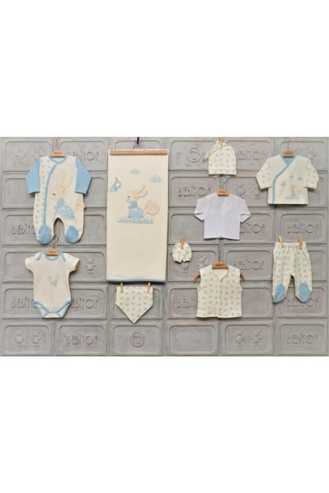 Bebitof Erkek Bebek Kaplumbağa 10 Parça Hastane Çıkış Zıbın Seti - Mavi