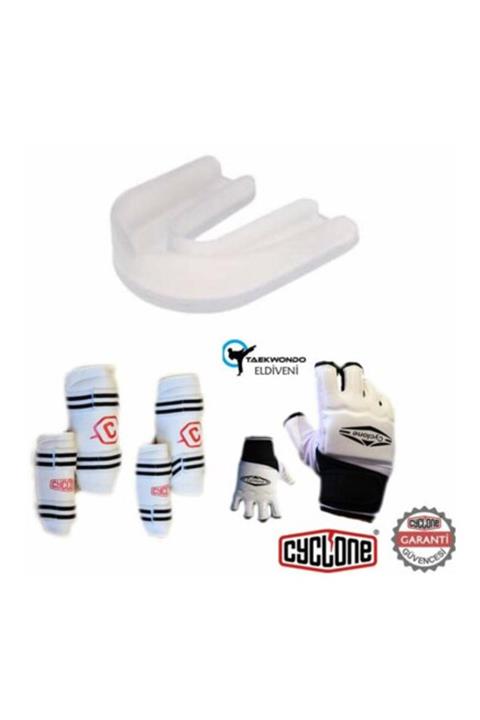CYCLONE Taekwondo Koruyucu 4 Lü Set Eldiven Dişlik, Kol Kaval Koruma