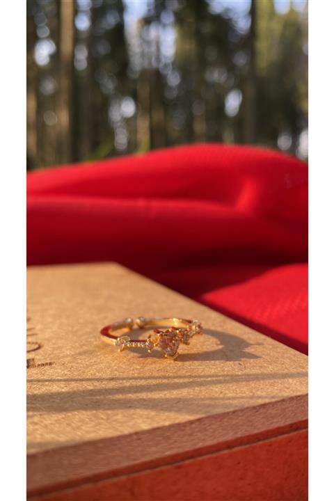 Wings jewerly Minimal Kalp Beyaz Taşlı Ayarlanabilir Kadın 14 K Gold Altın Kaplama Yüzük