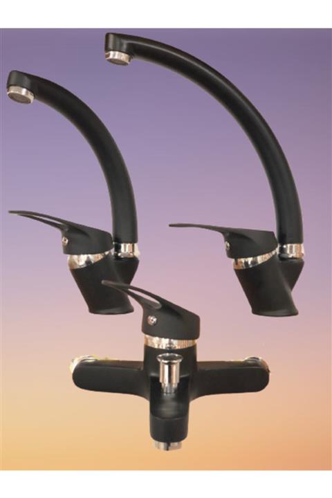 EKFA Aç Kapa Mix 3'lü Set Siyah Banyo Lavabo Evye Batarya Musluk Çeşmesi