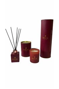 ROYAL MUM Özel Mat Bordo Set - Soy Wax Eks Kokulu Mum Ve 100 Ml Oda Kokusu / Chery -flover / Mükemmel Uyum