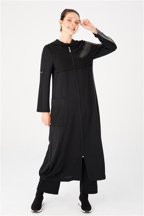 Micca Puantiye Detaylı Tam Boy Kap Siyah