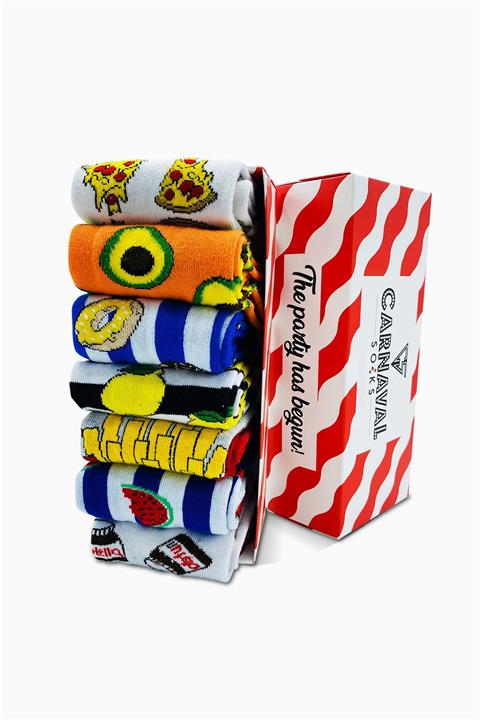 CARNAVAL SOCKS 7'li Donut Pizza Karma Desenli Renkli Çorap Set