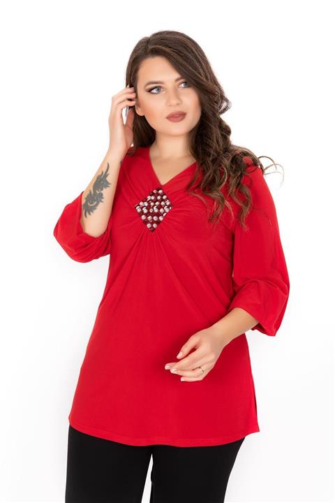 OLEA XXL Büyük Beden Abiye Bluz 1121 Kırmızı