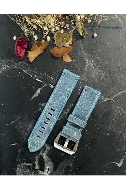 Yaydan Deri Aksesuar 24mm Okyanus Mavisi Deri Saat Kordonu