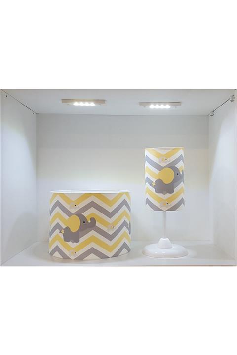 Bebaks Sarı Gri Zigzaglı Filli Bebek Odası Avize Seti
