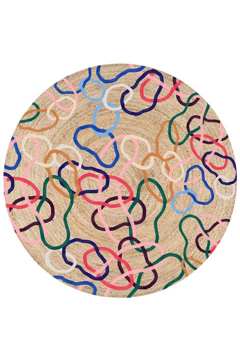 GARDENYA HOME Gardenyal Bolero Örgü 30 Renkli Halkalar Jüt Örme Hasır Kilim