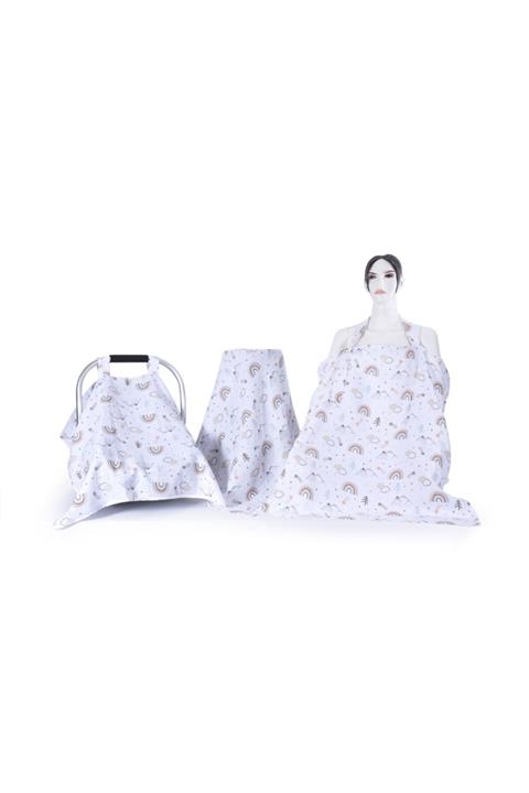 paris in paris Puset Örtüsü-emzirme Önlüğü-battaniye 3lü Set %100 Pamuklu Müslin Kumaş Desenli