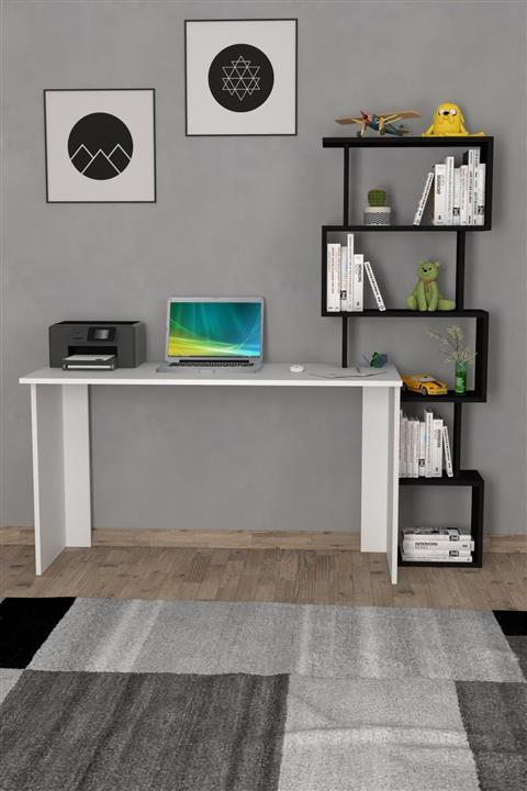 ANALİTİK MOBİLYA Yakamoz Kitaplıklı Çalışma Masası Beyaz Siyah