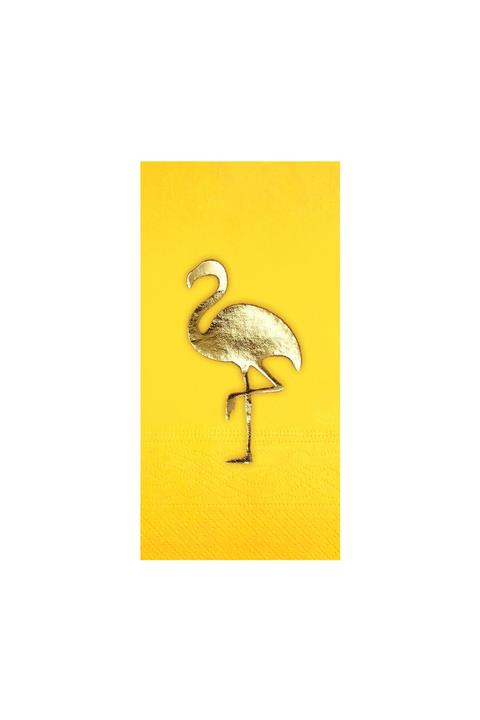 Story 33x33 Cm 1 Katlı Altın Varak Flamingo Desenli Sarı Renkli Kağıt Peçete