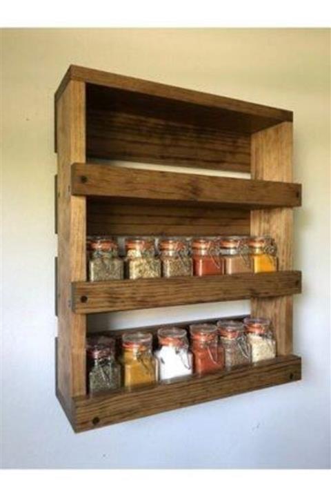 pinoxi Ahşap Baharatlık Duvar Rafı