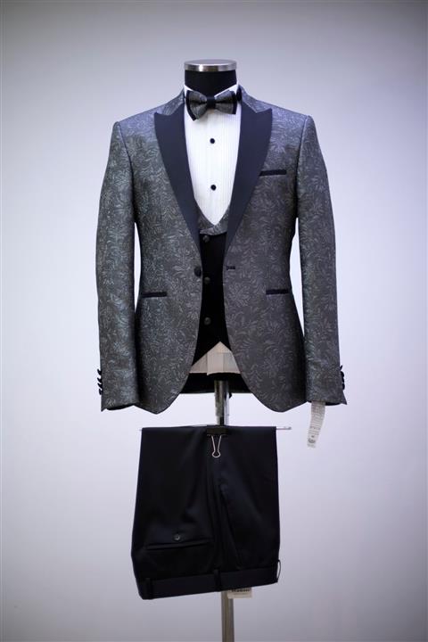 Moda Rabin Erkek Yelekli Gri Damatlık Tam Takım Elbise Gömlek Dahil Slim Fit 6 Drop