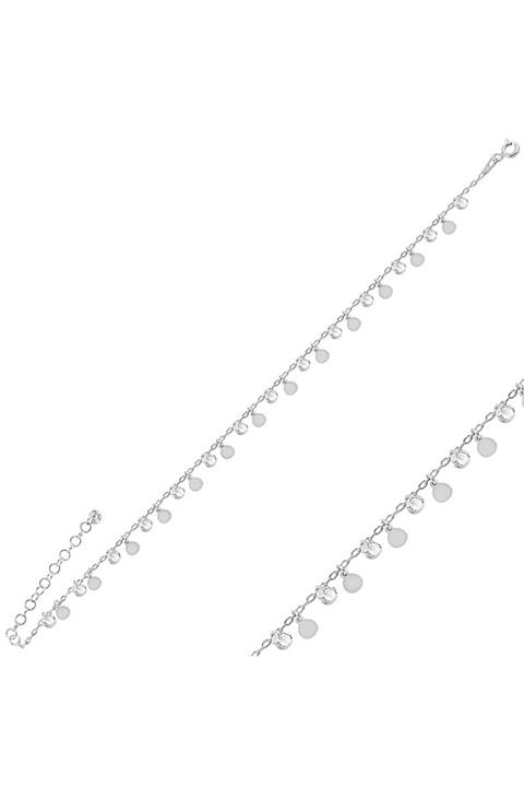 KOVAC Kadın Sallantılı Pul & Zirkon Taşlı Rodyum Kaplama Gümüş Halhal