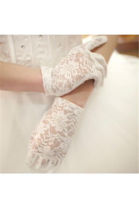 HİLALSHOP Beyaz Renk Kısa Dantelli Eldiven