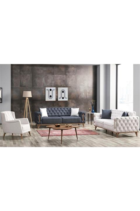 CaddeYıldız Liva Gri - Krem Koltuk Takımı Metal Kasa