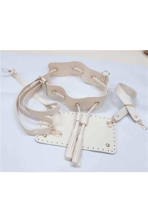 angel çanta aksesuar Krem Renk Torba Çanta Seti