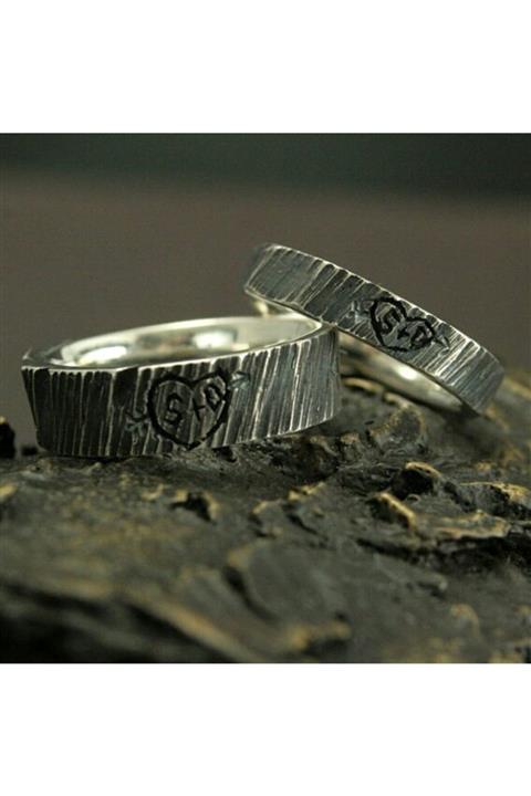 Silvercim Taş Devri Kolleksiyonu Kalp Ok Alyans Yüzük