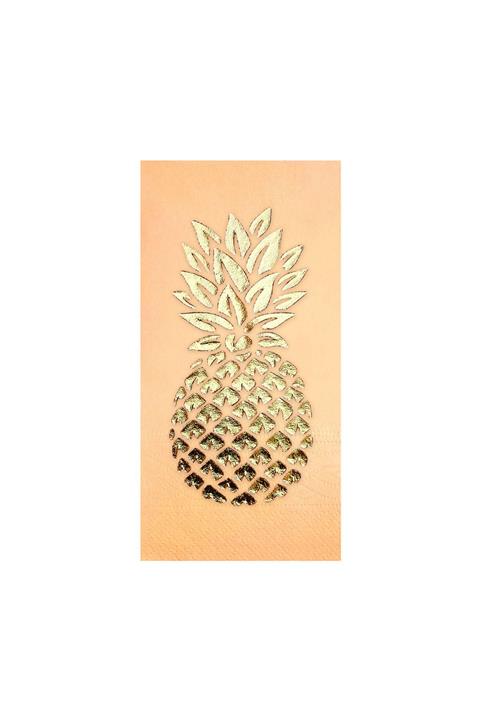 Story 33x33 Cm Altın Varak Ananas Desenli 16'lı Garson Katlama Bej Renkli Peçete
