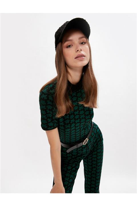 Koton Yarim Balikçi Yaka Desenli Kisa Kollu Tisört