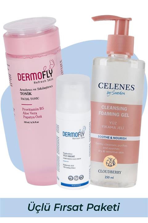 Dermofly Tonik & Hyaluronik Içerikli Nemlendirici Yüz Kremi Ve Celenes Yüz Yıkama Jeli