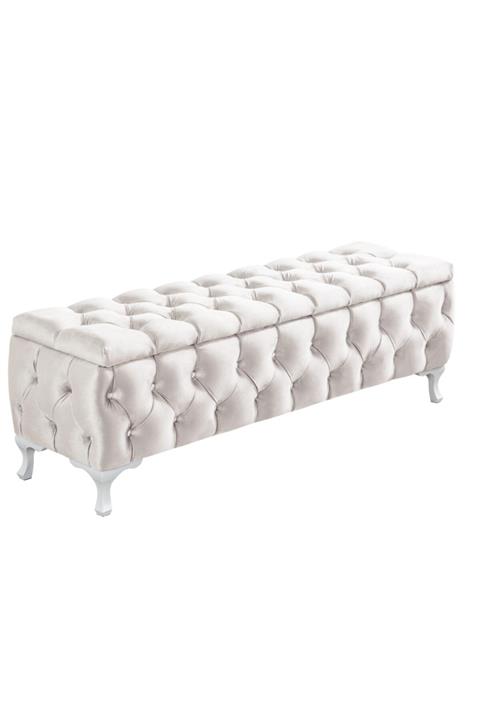 Setay Yatak Ucu Pufu, Cappy Bench, Sandıklı Ayakucu Pufu - Krem 90x40x50